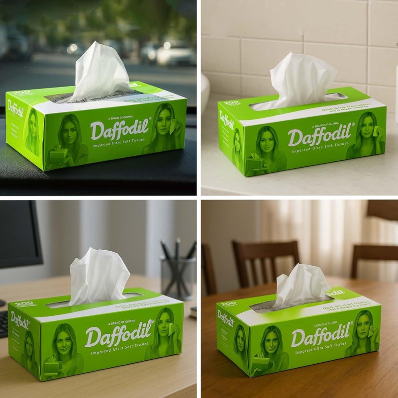 Daffodil 2 Ply Facial Tissue Carton Box Car Tissue Pack of 5 (100 Pulls Per Box, 200 Sheets) - Image 5
