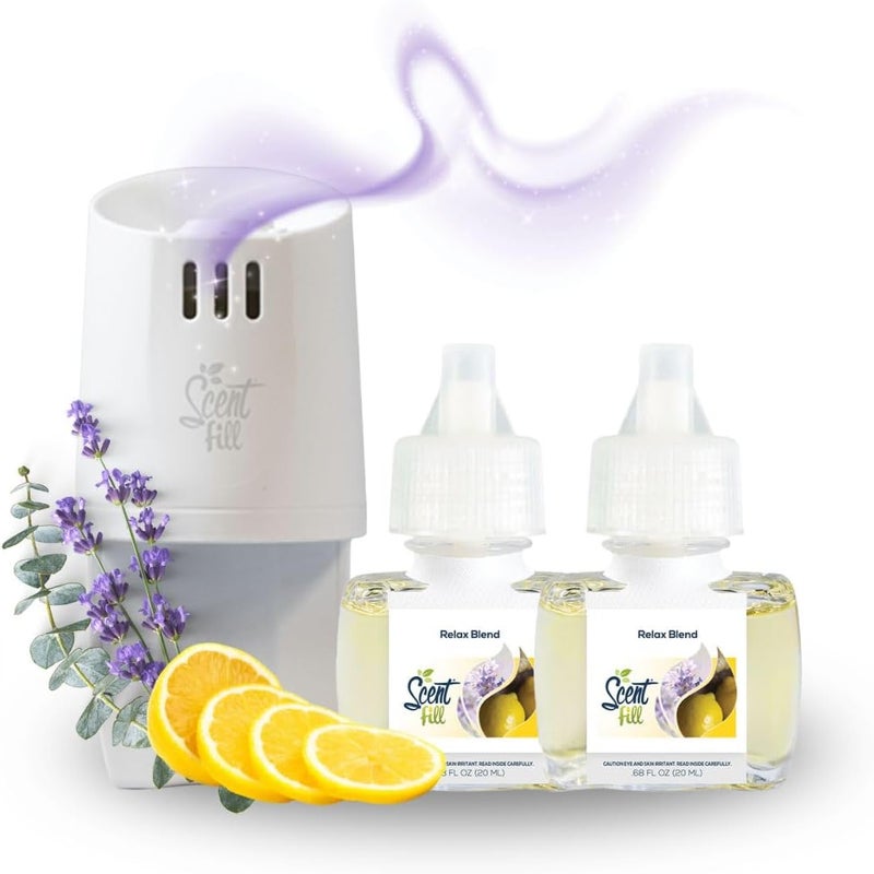 معطر هواء كهربائي من بمزيج الاسترخاء، عبوات زيت عطري، عبوتان + ناشر عطر - Image 1