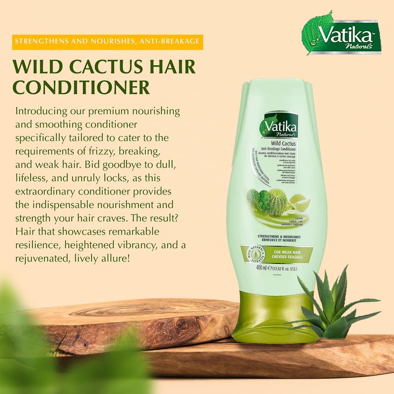 Vatika Naturals Moisturizing Conditioner - Hydrating Conditioner for Dry, Damaged & Frizzy Hair - Deep Nourishment with Natural Ingredients & Henna - Strengthens & Shines - Wild Cactus - 400ml - Image 3