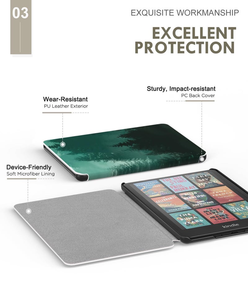 MoKo Case for All-new 7" Kindle Paperwhite 12th Gen 2024&Kindle Colorsoft Signature Edition 2024, Lightweight PU Protective Shell Cover with Auto Wake/Sleep for Kindle Paperwhite 2024, Green Forest - Image 4