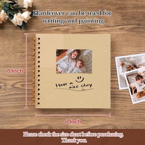 potricher 8 x 8 Inch DIY Scrapbook Album 40 Pages Hardcover Kraft Paper Scrap Book Photo Albums Memory Book for Wedding and Anniversary Family (Yellow, 8 Inch) - Image 2