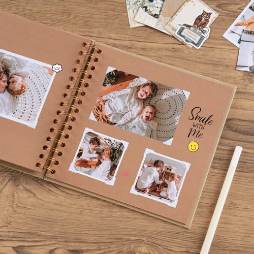 potricher 8 x 8 Inch DIY Scrapbook Album 40 Pages Hardcover Kraft Paper Scrap Book Photo Albums Memory Book for Wedding and Anniversary Family (Yellow, 8 Inch) - Image 3