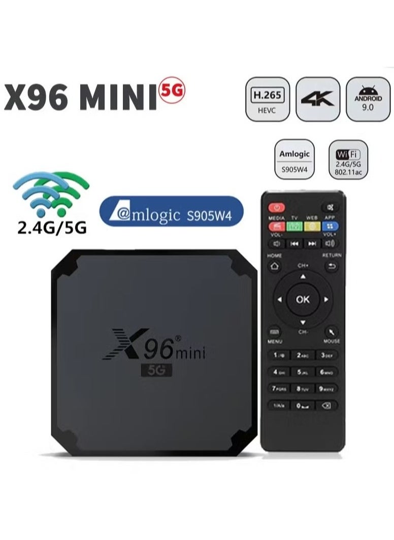 X96 Mini 5G Android TV Box | 2GB RAM + 16GB ROM | Android 9.0 | Amlogic S905W4 Quad-Core Processor | Dual WiFi 2.4G/5G | 4K Media Player | H.265 10bit | USB 2.0 | Smart TV Box for Streaming & Entertainment