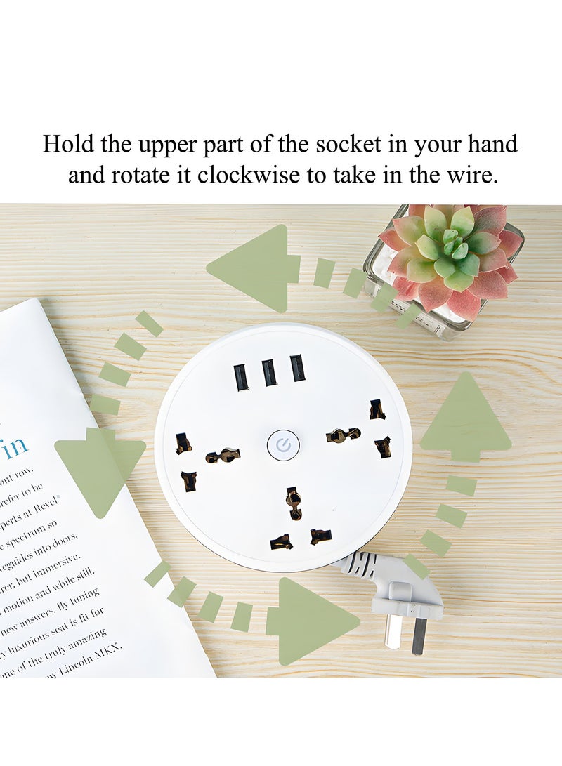 McDou Power Extension Cord with 3 USB Slots, 2500W 10A, Retractable Extension Cord with 1.8m Extension Cord and 3 Universal Sockets, Power Strip, Essentials for Cruise Travel/Home/Outdoors - Image 3