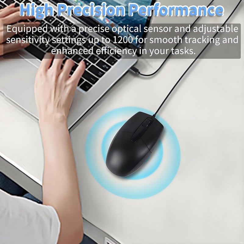 كاست ويف فأرة سلكية من نوع Type-C - توصيل وتشغيل، تصميم مريح مع إضاءة خلفية LED، دقة عالية، متوافقة مع أجهزة الكمبيوتر المحمولة والهواتف الذكية والأجهزة اللوحية، مثالية للاستخدام المكتبي والمنزلي - Image 4