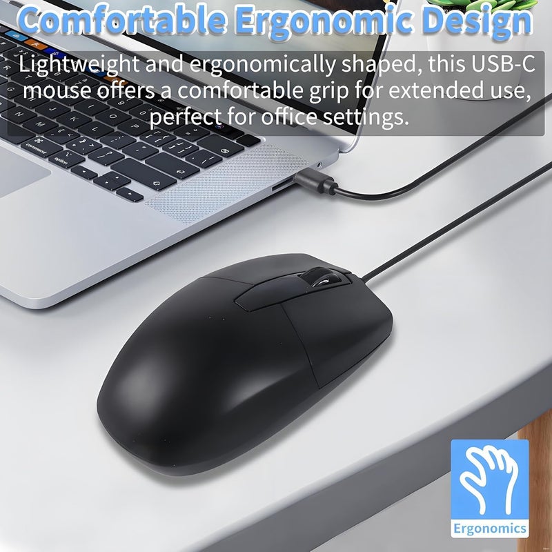 كاست ويف فأرة سلكية من نوع Type-C - توصيل وتشغيل، تصميم مريح مع إضاءة خلفية LED، دقة عالية، متوافقة مع أجهزة الكمبيوتر المحمولة والهواتف الذكية والأجهزة اللوحية، مثالية للاستخدام المكتبي والمنزلي - Image 5