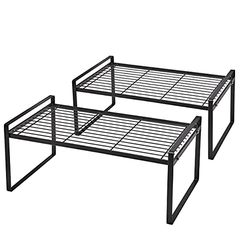 Shantton 2Pack Cabinet Shelf Organizer Storage Rack Space Saving for Kitchen Counter Pantry Bathroom Cupboard Under Sink Office Table Desk Steel Stackable Rust Resistant Heavy Duty Nonslip 16 Black