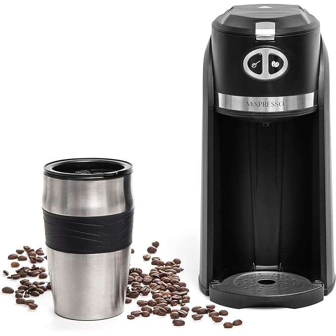Mixpresso 2 in 1 Grind & Brew Automatic Personal Coffee Maker, Automatic Single Serve Coffee Maker with Grinder Built-In and 14oz Travel Mug, Auto Shut Off Function,Black Travel Coffee Maker - Image 1