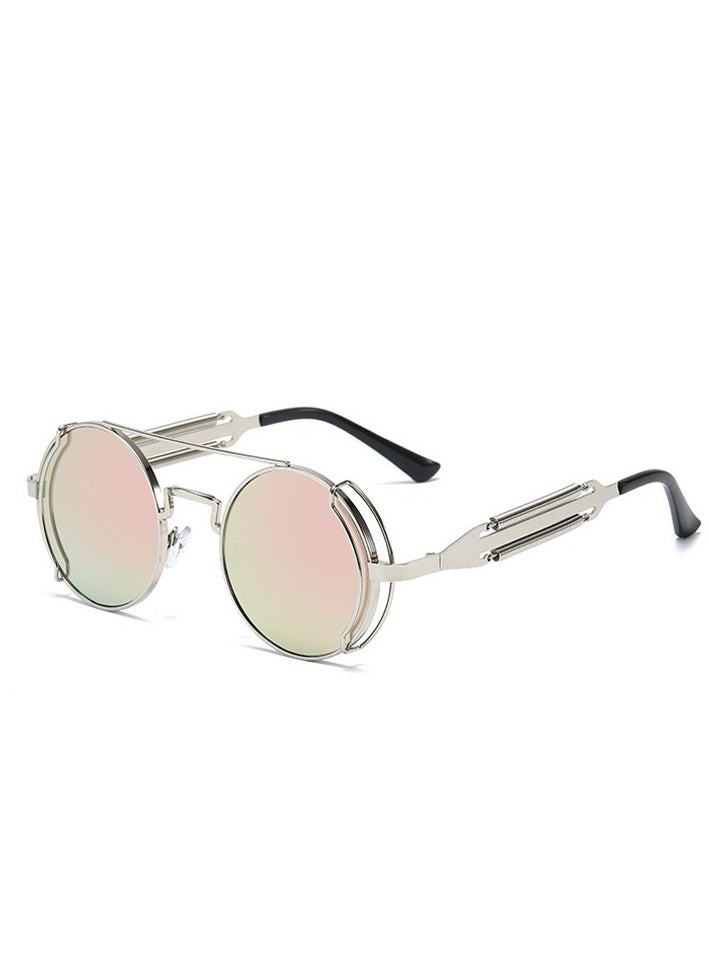 General New women's and men's sunglasses fashion personality steam punk glasses trendy color film retro round metal frame sunglasses  - Image 1