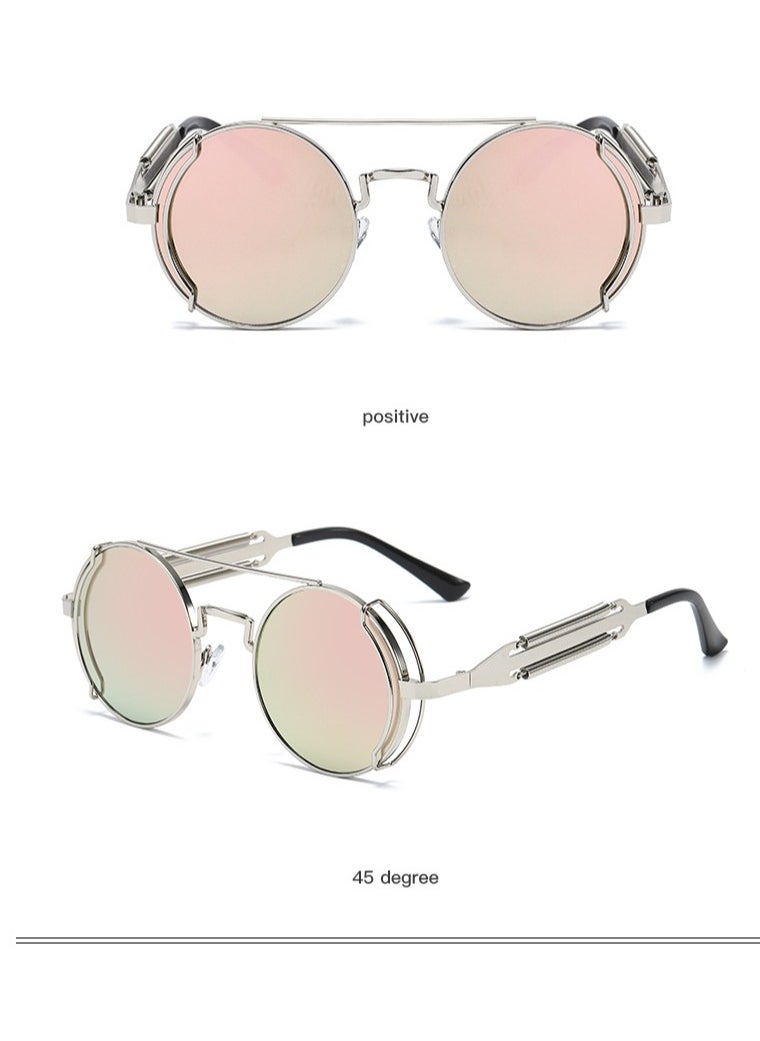 General New women's and men's sunglasses fashion personality steam punk glasses trendy color film retro round metal frame sunglasses  - Image 2
