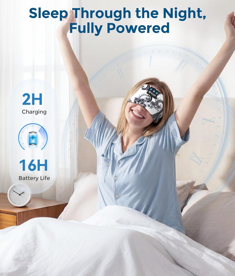 LOVE EYE سماعات نوم، سماعات عصابة رأس للنوم والرياضة مع مكبرات صوت بلوتوث رفيعة، سماعات موسيقى لاسلكية، هدايا تقنية للرجال والنساء والمراهقين، لليوجا والتمارين واللياقة البدنية والاسترخاء والسفر، زهرة بيضاء - Image 5