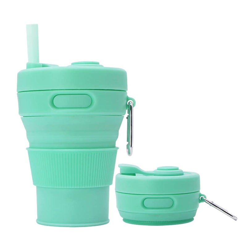 UNNESTAR Silicone Coffee Mug Collapsible Cups for Camping Folding Travel with Straw Reusable Portable Drinking Cups Outdoor Hiking 450ml Green450ml 1