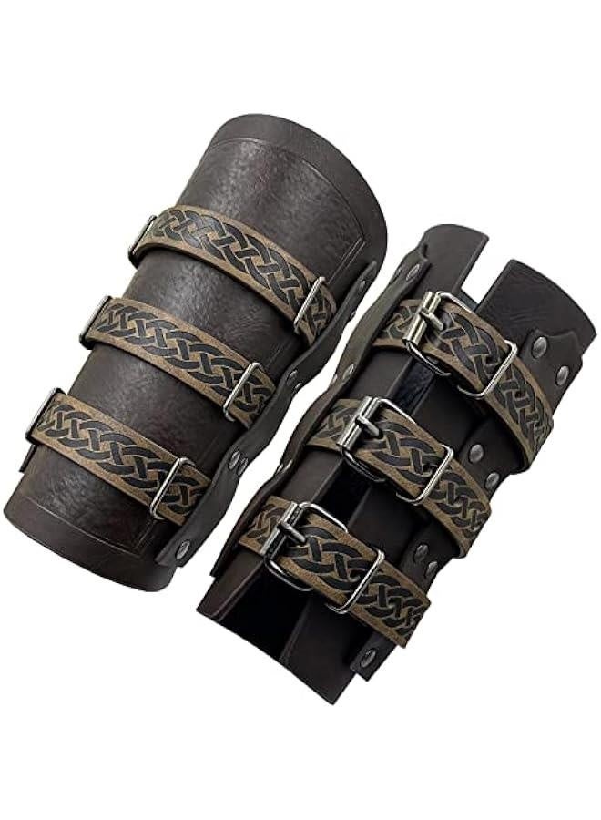 أصفاد جلدية مزيفة عتيقة من العصور الوسطى، حراس ذراع مرتزقة بإغلاق مزودي ريترو، قفازات فرسان للزي - Image 1