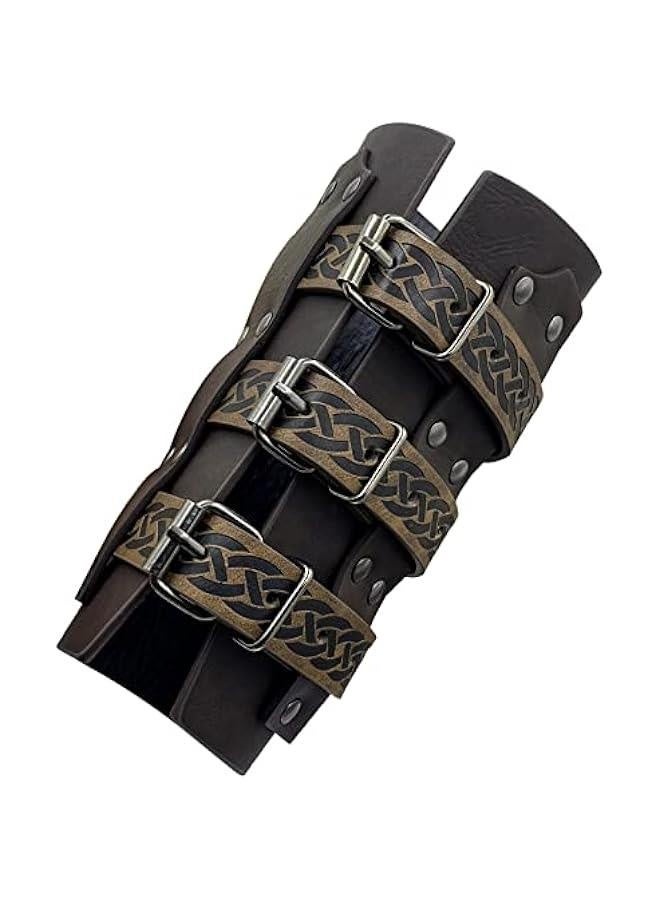 أصفاد جلدية مزيفة عتيقة من العصور الوسطى، حراس ذراع مرتزقة بإغلاق مزودي ريترو، قفازات فرسان للزي - Image 3