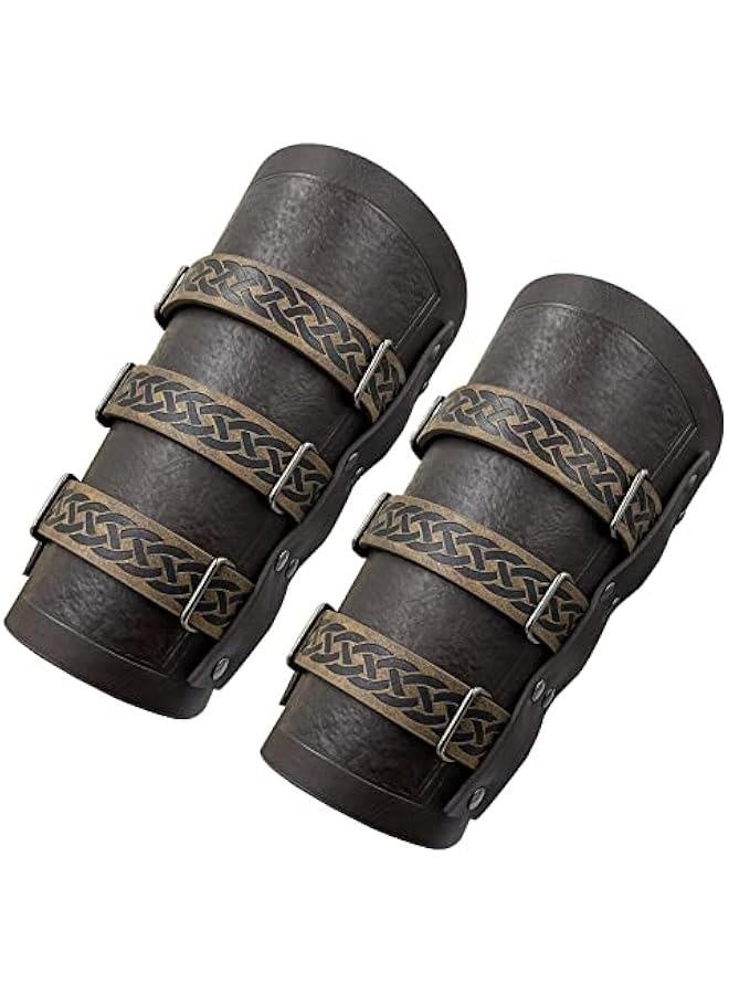 أصفاد جلدية مزيفة عتيقة من العصور الوسطى، حراس ذراع مرتزقة بإغلاق مزودي ريترو، قفازات فرسان للزي - Image 2