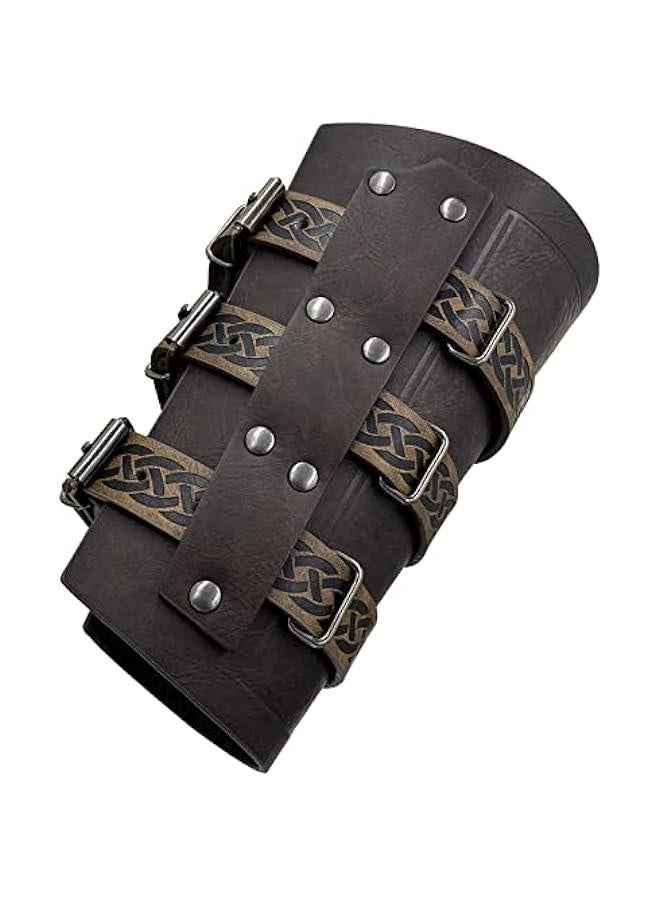 أصفاد جلدية مزيفة عتيقة من العصور الوسطى، حراس ذراع مرتزقة بإغلاق مزودي ريترو، قفازات فرسان للزي - Image 4