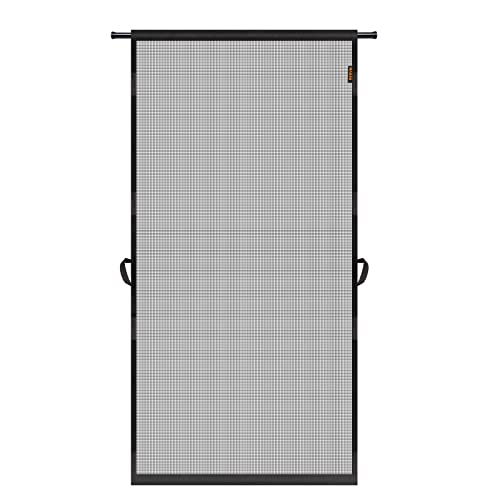 MAGZO Hanging Screen Door, Fits Door Size 32" x 80" (Curtain Size 34'' x 81''), Upgraded Fiberglass Mesh with Tension Rod&Hook&Loop (One Piece Can be Installed in 2 Ways), Weighted Bottom, Grey - Image 1