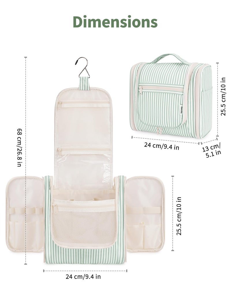Narwey Small Striped Hanging Travel Toiletry Bag for Women, Travel Bag for Toiletries, Makeup Bag Organizer Cosmetic Bags Make Up Bags for Women (Mint Green Stripe) - Image 5