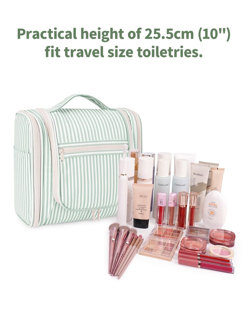 Narwey Small Striped Hanging Travel Toiletry Bag for Women, Travel Bag for Toiletries, Makeup Bag Organizer Cosmetic Bags Make Up Bags for Women (Mint Green Stripe) - Image 4
