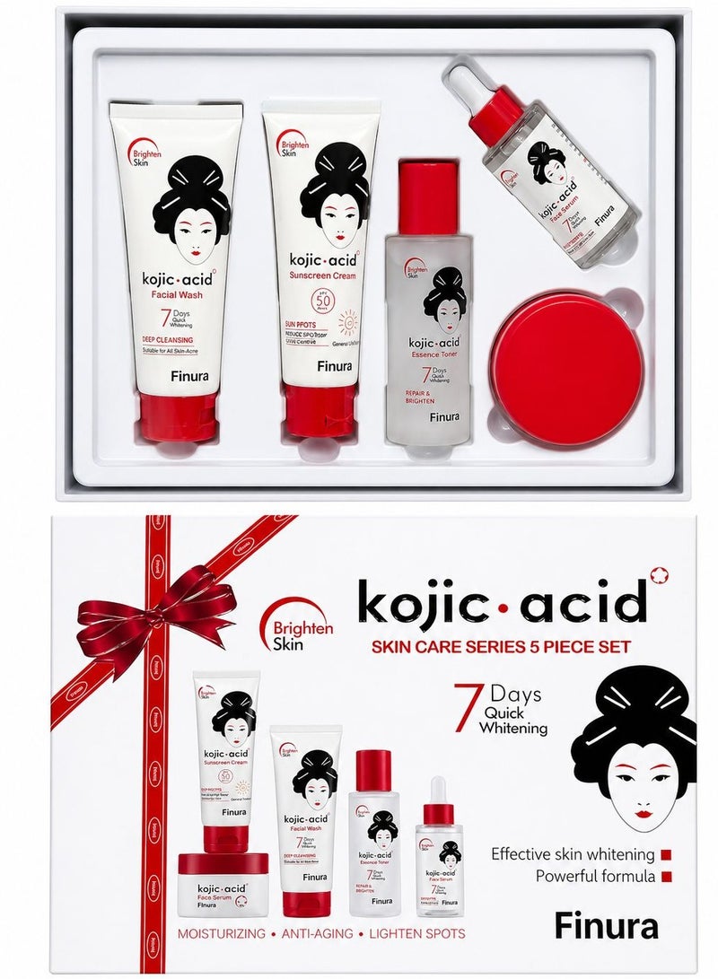 Finura kojic Acid Skin Care Moisturizing And Anti Aging And Lighten Spots 5 Piece Set - Image 2