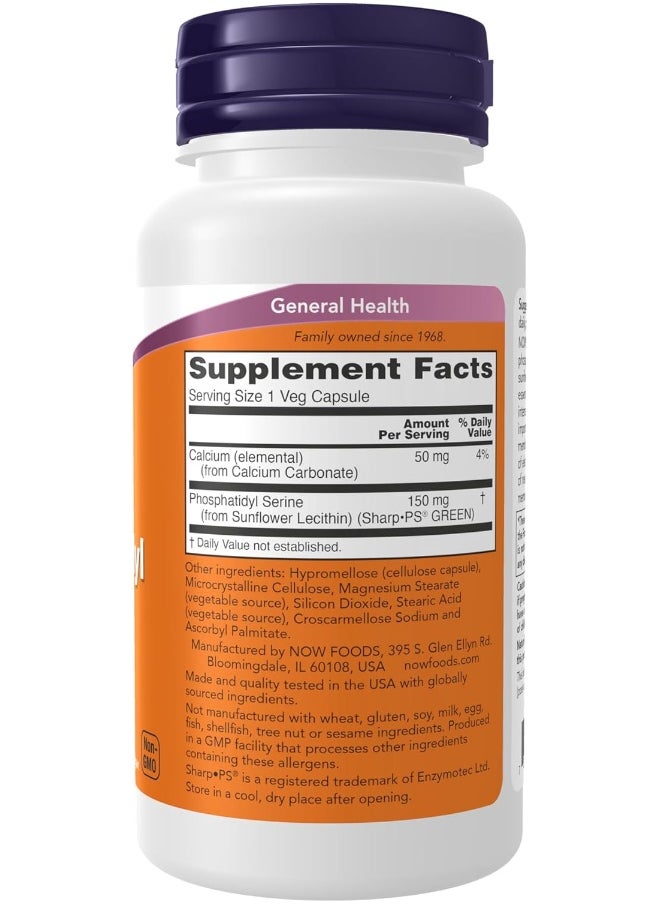 now NOW Supplements, Soy-Free Phosphatidyl Serine (150mg), Brain Health*, 60 Veg Capsules  - Image 2