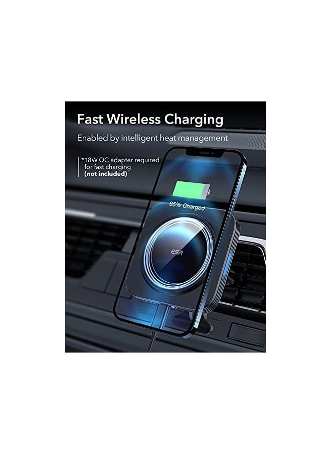 ESR - MagSafe Car Charger, Fast Charging for HaloLock, Magnetic Wireless Car Charger, Air Vent Mount Compatible with Caseless iPhone 14/13/12 Series Phones and Magnetic Cases, Black - Image 1