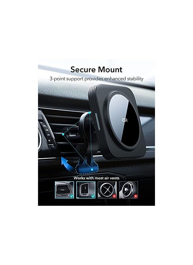 ESR - MagSafe Car Charger, Fast Charging for HaloLock, Magnetic Wireless Car Charger, Air Vent Mount Compatible with Caseless iPhone 14/13/12 Series Phones and Magnetic Cases, Black - Image 1