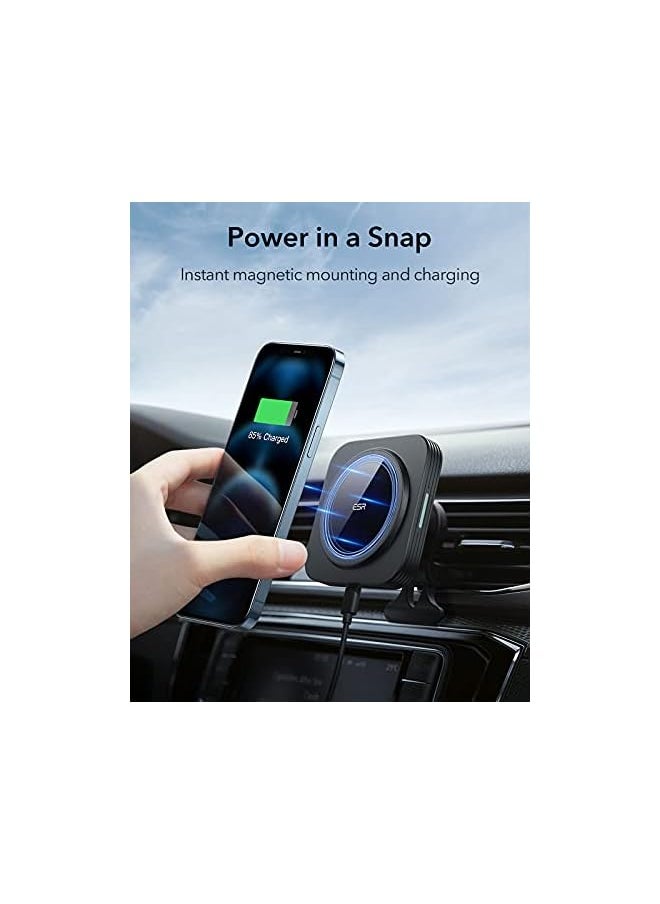ESR - MagSafe Car Charger, Fast Charging for HaloLock, Magnetic Wireless Car Charger, Air Vent Mount Compatible with Caseless iPhone 14/13/12 Series Phones and Magnetic Cases, Black - Image 1
