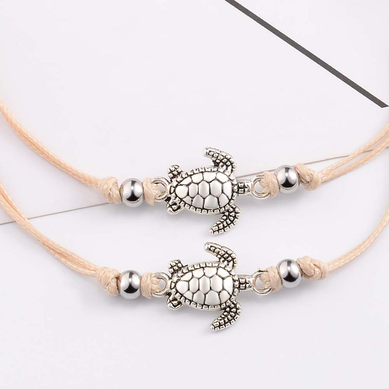 SUNSH 2Pcs Sea Turtle Anklets Bracelets for Teen Girls Kids Couple Women BFF Adjustable Friendship Wish Card Handmade Rope Anklet Jewelry Gifts - Image 2
