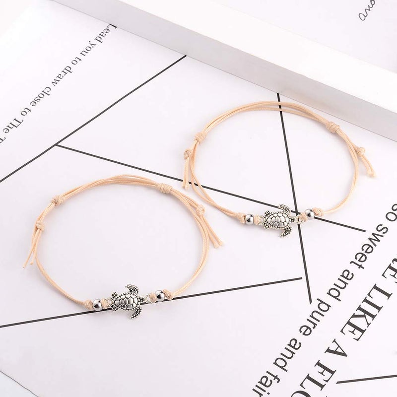 SUNSH 2Pcs Sea Turtle Anklets Bracelets for Teen Girls Kids Couple Women BFF Adjustable Friendship Wish Card Handmade Rope Anklet Jewelry Gifts - Image 3