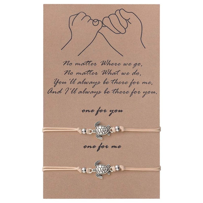 SUNSH 2Pcs Sea Turtle Anklets Bracelets for Teen Girls Kids Couple Women BFF Adjustable Friendship Wish Card Handmade Rope Anklet Jewelry Gifts - Image 1