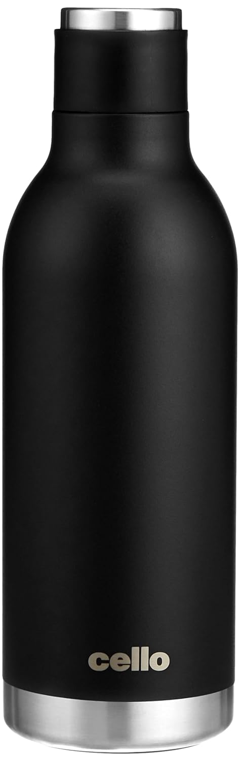 Cello CELLO Duro Tuff Steel Series Marbella Thermosteel Flask, 900ml, Black | 24 Hours Hot & Cold Bottle | Flask for Tea Coffee | Ideal for Office, Gym, Home, Kitchen, Hiking, Trekking, Travel Bottle  - Image 1