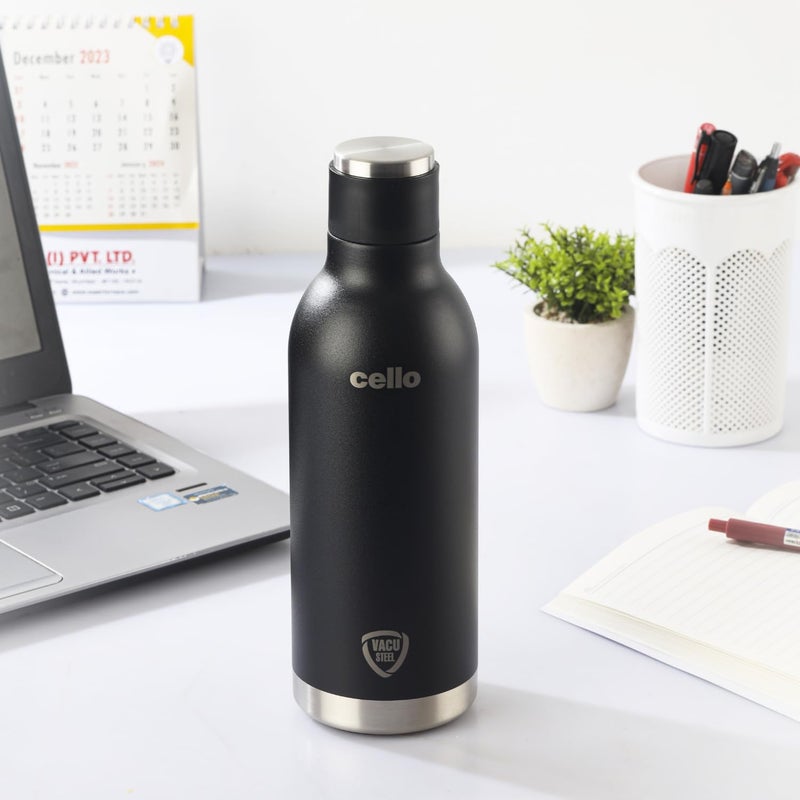 Cello CELLO Duro Tuff Steel Series Marbella Thermosteel Flask, 900ml, Black | 24 Hours Hot & Cold Bottle | Flask for Tea Coffee | Ideal for Office, Gym, Home, Kitchen, Hiking, Trekking, Travel Bottle  - Image 2
