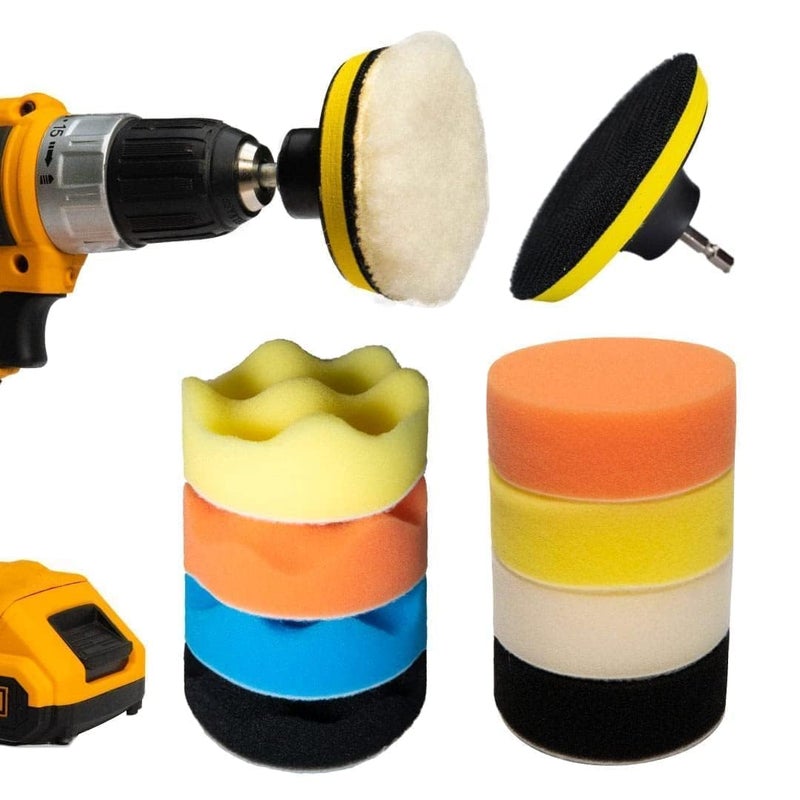 Car Foam Drill 3-Inch Buffing and 11 Polishing Pads Kit, Compound Automotive Polisher Car Wash Cleaning Tools, Sealing Glaze, Foam Pads of Drill Polisher Attachment - Image 1