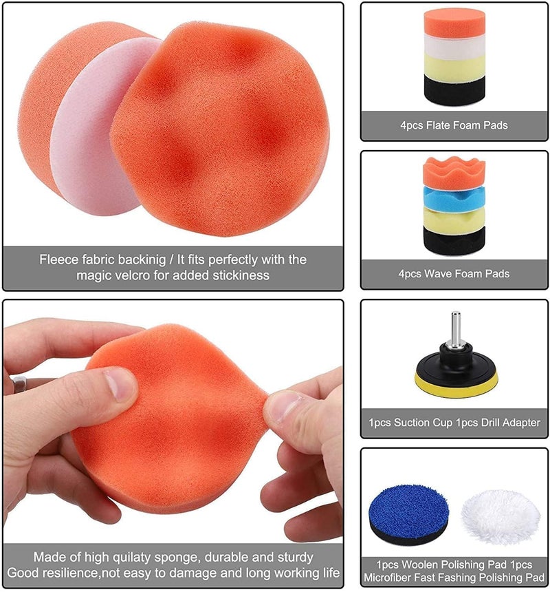 Car Foam Drill 3-Inch Buffing and 11 Polishing Pads Kit, Compound Automotive Polisher Car Wash Cleaning Tools, Sealing Glaze, Foam Pads of Drill Polisher Attachment - Image 4