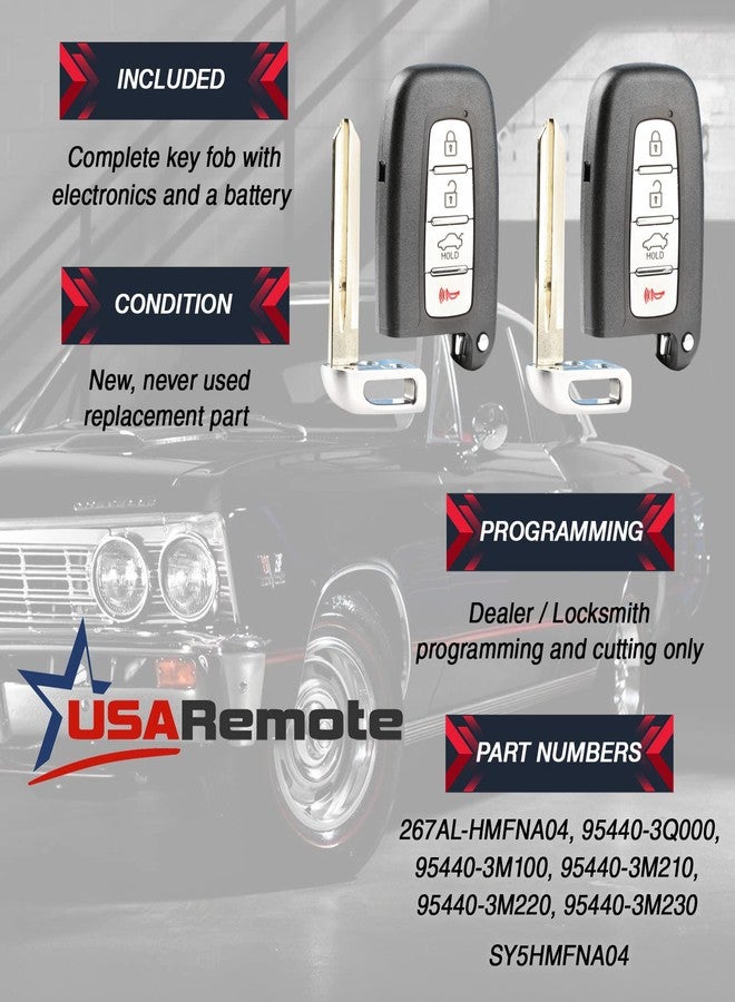 USARemote Key Fob fits Hyundai Kia Smart Keyless Entry Remote 2010 2011 2012 2013 2014 2015 (SY5HMFNA04), Set of 2 - Image 3