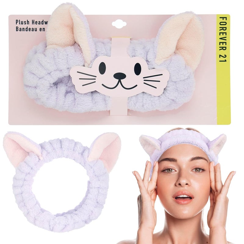 Forever 21 Plush Headwrap  Purple Bear Plush Spa Headband Kawaii Headband for Washing Face  Spa Essentials  Self Care Accessories