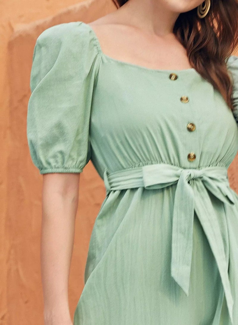 Self Tie Button Wide Leg Jumpsuit  - Image 3