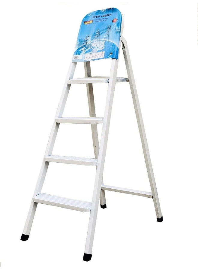 ROBUSTLINE Ladders Premium Quality Highly Durable Steel Ladder 4 Steps - White