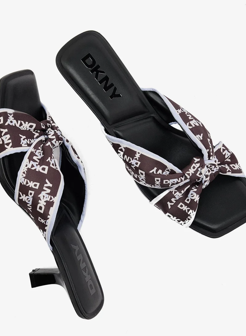 DKNY GST - Black/Blue Frost Jolaine Twist Logo Scarf Polyester Heeled Sandals for Women | Best Price UAE