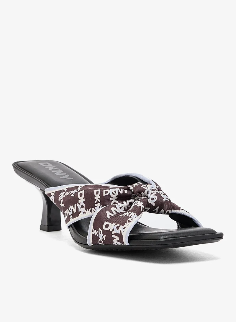 DKNY GST - Black/Blue Frost Jolaine Twist Logo Scarf Polyester Heeled Sandals for Women | Best Price UAE