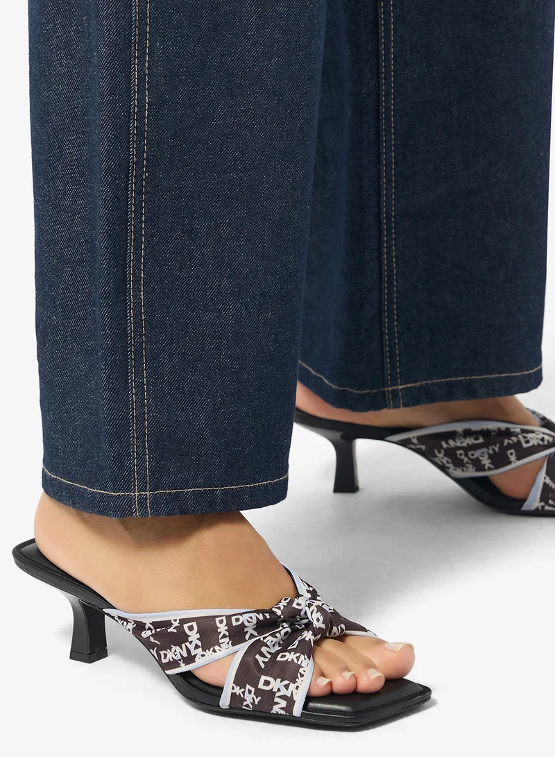 DKNY GST - Black/Blue Frost Jolaine Twist Logo Scarf Polyester Heeled Sandals for Women | Best Price UAE