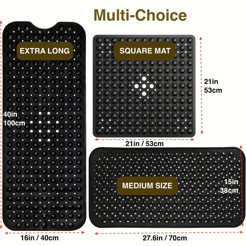 1 PC PVC Non Slip Bathtub Mat with Drain Holes Secure Grip Suction Cups Foldable Grey 15 75x39 37 Inch Machine Washable Shower Mat Safety Textured for Home Bathroom Accessories - Image 3