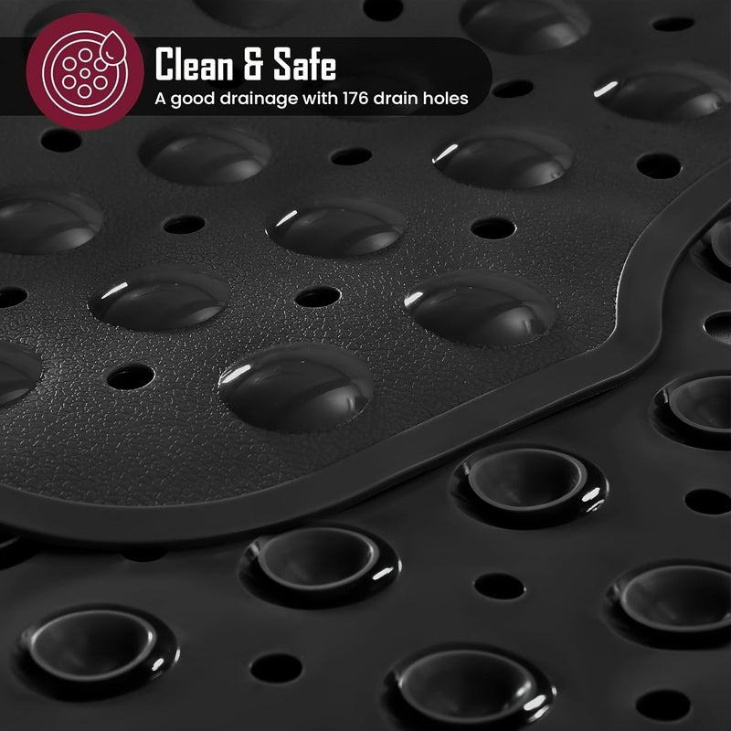 1 PC PVC Non Slip Bathtub Mat with Drain Holes Secure Grip Suction Cups Foldable Grey 15 75x39 37 Inch Machine Washable Shower Mat Safety Textured for Home Bathroom Accessories - Image 4