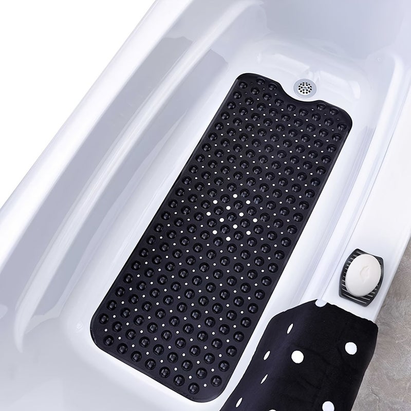 1 PC PVC Non Slip Bathtub Mat with Drain Holes Secure Grip Suction Cups Foldable Grey 15 75x39 37 Inch Machine Washable Shower Mat Safety Textured for Home Bathroom Accessories - Image 1