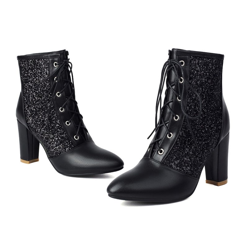 Trade Fashion Thick High Heel 40-47 Strap Sequin Low Barrel Martin Boots - Image 1