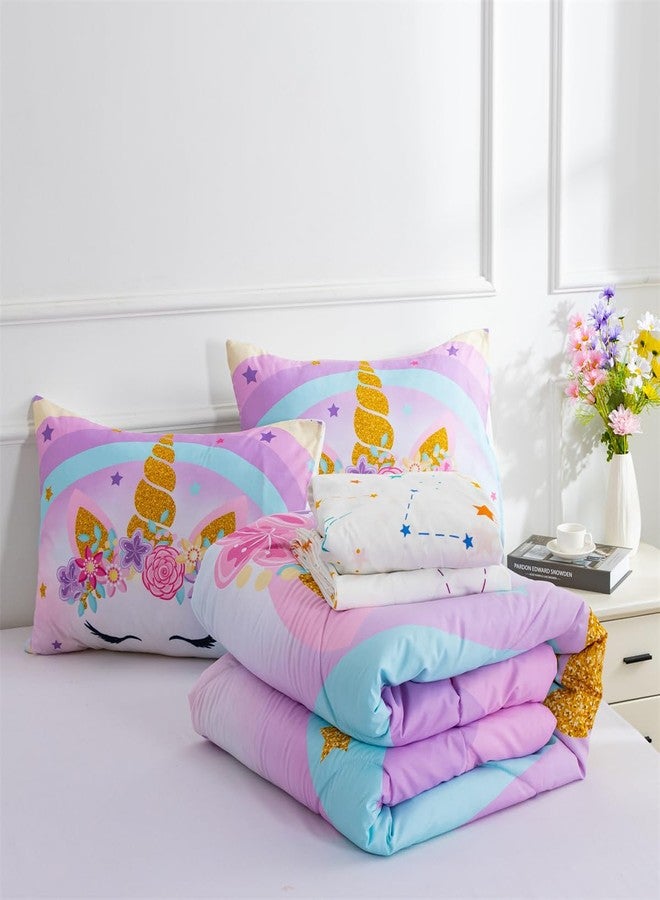 NTBED طقم لحاف توأمي يونيكورن NTBED مع ملاءات، 5 قطع مجموعات سرير للأطفال للفتيات، خفيف الوزن من الألياف الدقيقة، سرير قوس قزح في حقيبة، أزرق بنفسجي - Image 4