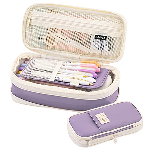 EHOPE Big Capacity Pencil Pen Case Office Large Storage High Capacity Bag Pouch Holder Box Organizerfor Office Travel Holder Box（Purple-1） - Image 1