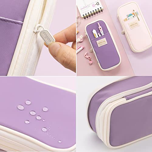 EHOPE Big Capacity Pencil Pen Case Office Large Storage High Capacity Bag Pouch Holder Box Organizerfor Office Travel Holder Box（Purple-1） - Image 5