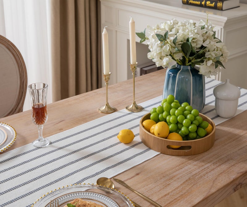 Caflife Boho Table Runner 90 Inchs Long Grey and Beige, Cotton and Linen Woven with Tassels, for Modern Rustic Farmhouse Neutral Table Runners, Bohemian Kitchen Dining Table Home Decor - Image 3